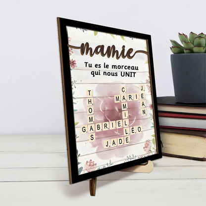Plaque en bois personnalisée avec mots croisés