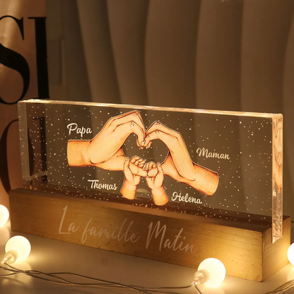 Veilleuse LED personnalisée en forme de cœur avec mains – Pour maman et papa