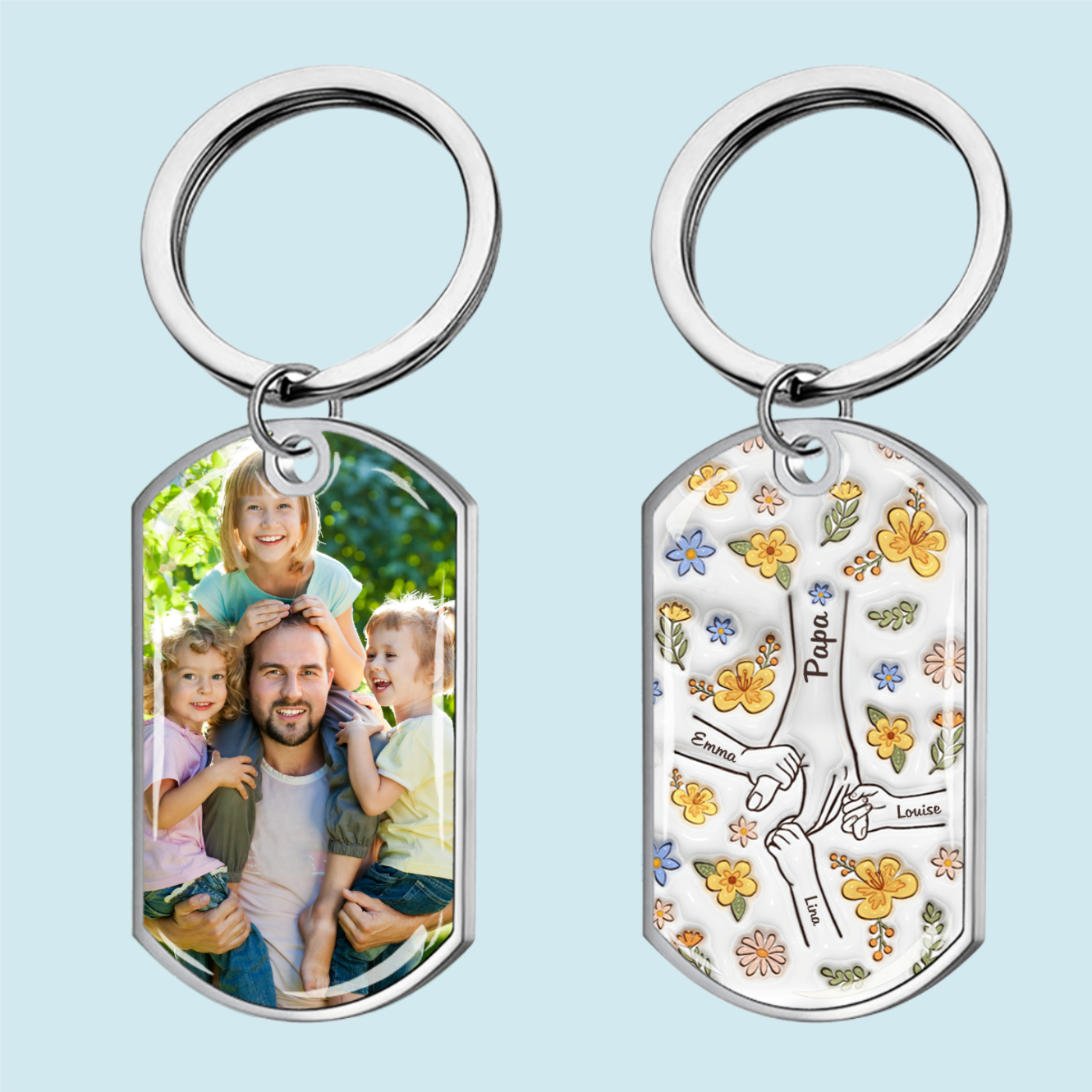 Main dans la main – Porte-clés photo personnalisé en acier inoxydable avec résine époxy – Cadeau pour maman et mamie