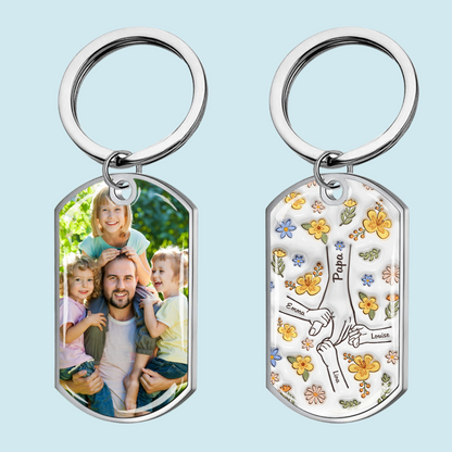 Main dans la main – Porte-clés photo personnalisé en acier inoxydable avec résine époxy – Cadeau pour maman et mamie