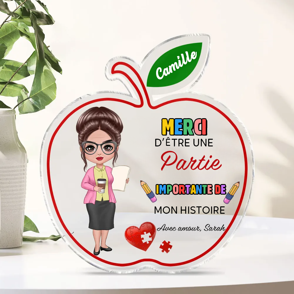 Plaque acrylique avec motif pomme – Cadeau pour enseignante