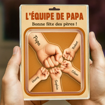 Poing en avant – Plaque en acrylique personnalisée avec prénom pour papa et papy