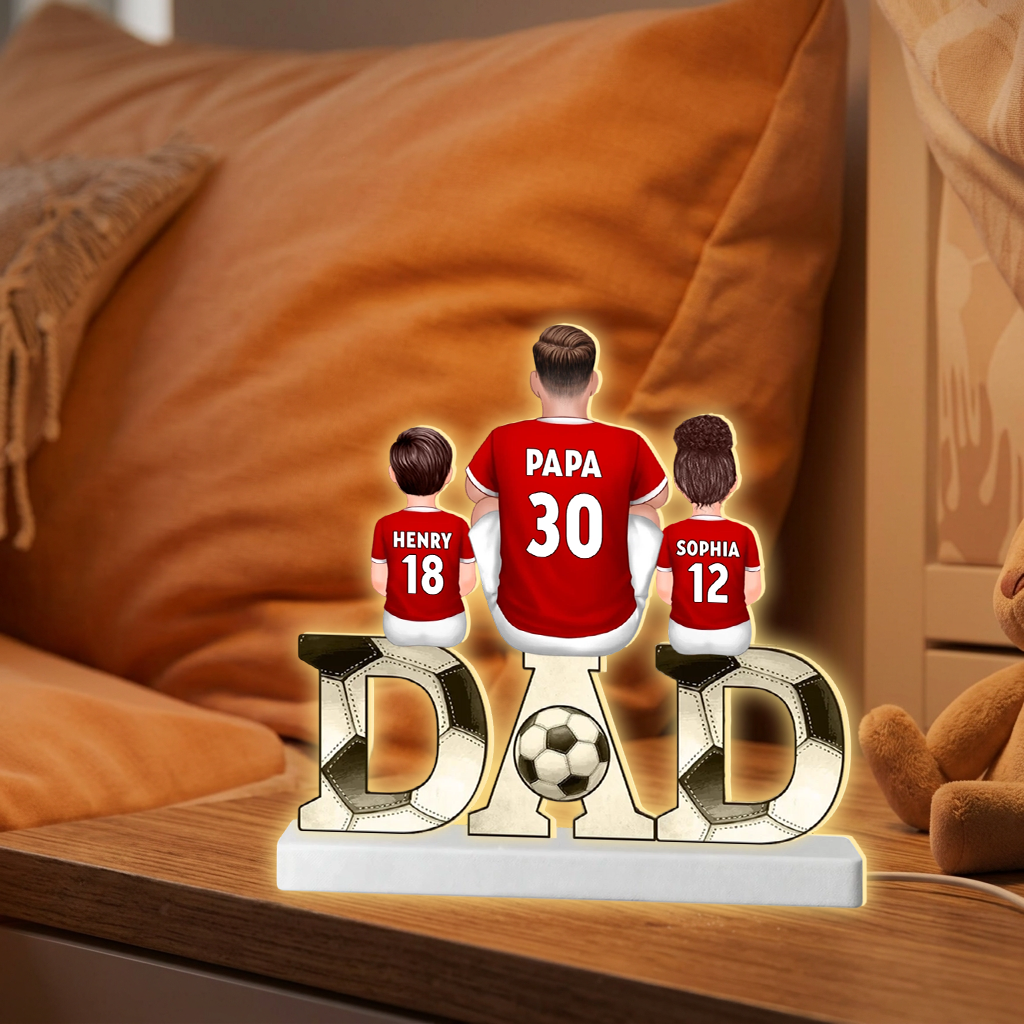 Papa et sa Dream Team – Lampe LED personnalisée football avec prénoms