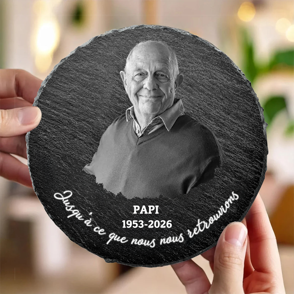 Plaque en ardoise personnalisée avec photo, année et texte – Cadeau commémoratif