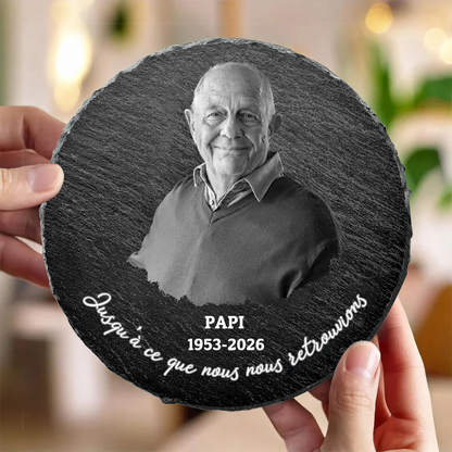 Plaque en ardoise personnalisée avec photo, année et texte – Cadeau commémoratif