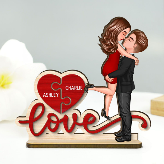 Love – Plaque en bois personnalisée avec 2 personnages et prénoms, cadeau pour couple