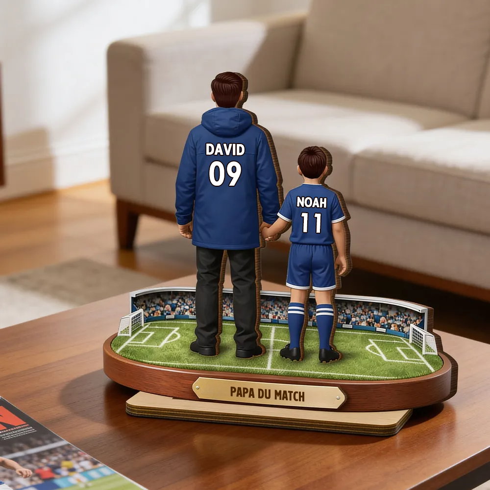 Décoration en bois personnalisé avec papa footballeur et enfants en maillots