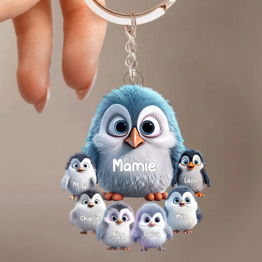 Porte-clés en acrylique de pingouins pour maman et grand-mère