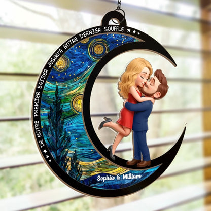 Capteur solaire personnalisé avec motif lunaire Couple sur la lune