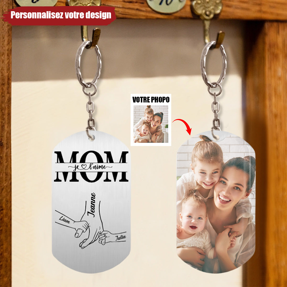 Porte-clés en acier inoxydable avec photo pour maman, papa, mamie et papi