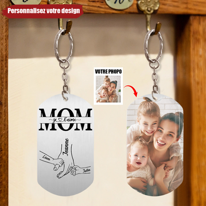Porte-clés en acier inoxydable avec photo pour maman, papa, mamie et papi