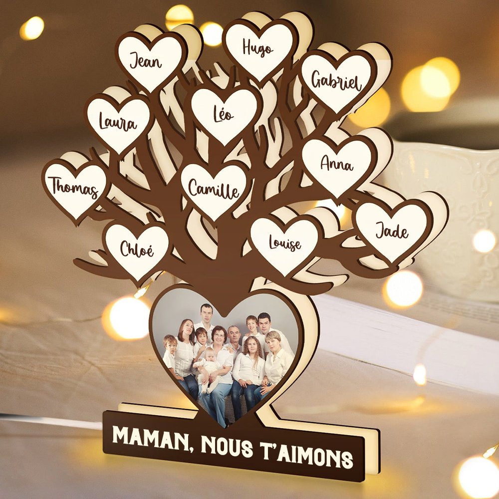 Boîte lumineuse LED personnalisée avec arbre généalogique Boîte lumineuse photo avec texte et nom Cadeau pour maman et mamie