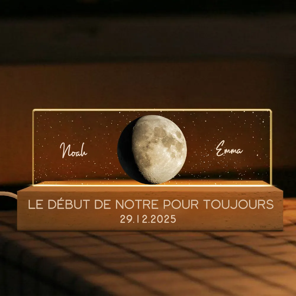 Lampe de nuit LED personnalisée avec phases de lune, cadeau pour couple
