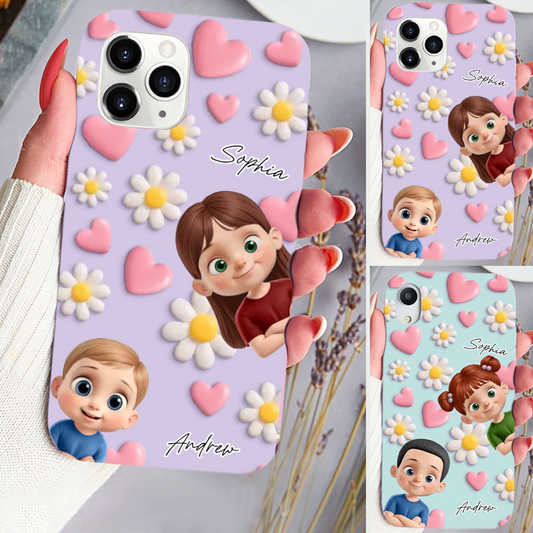 Coque de téléphone en silicone avec enfants Coque de téléphone personnalisée pour iPhone et Samsung Cadeau pour mamie et maman
