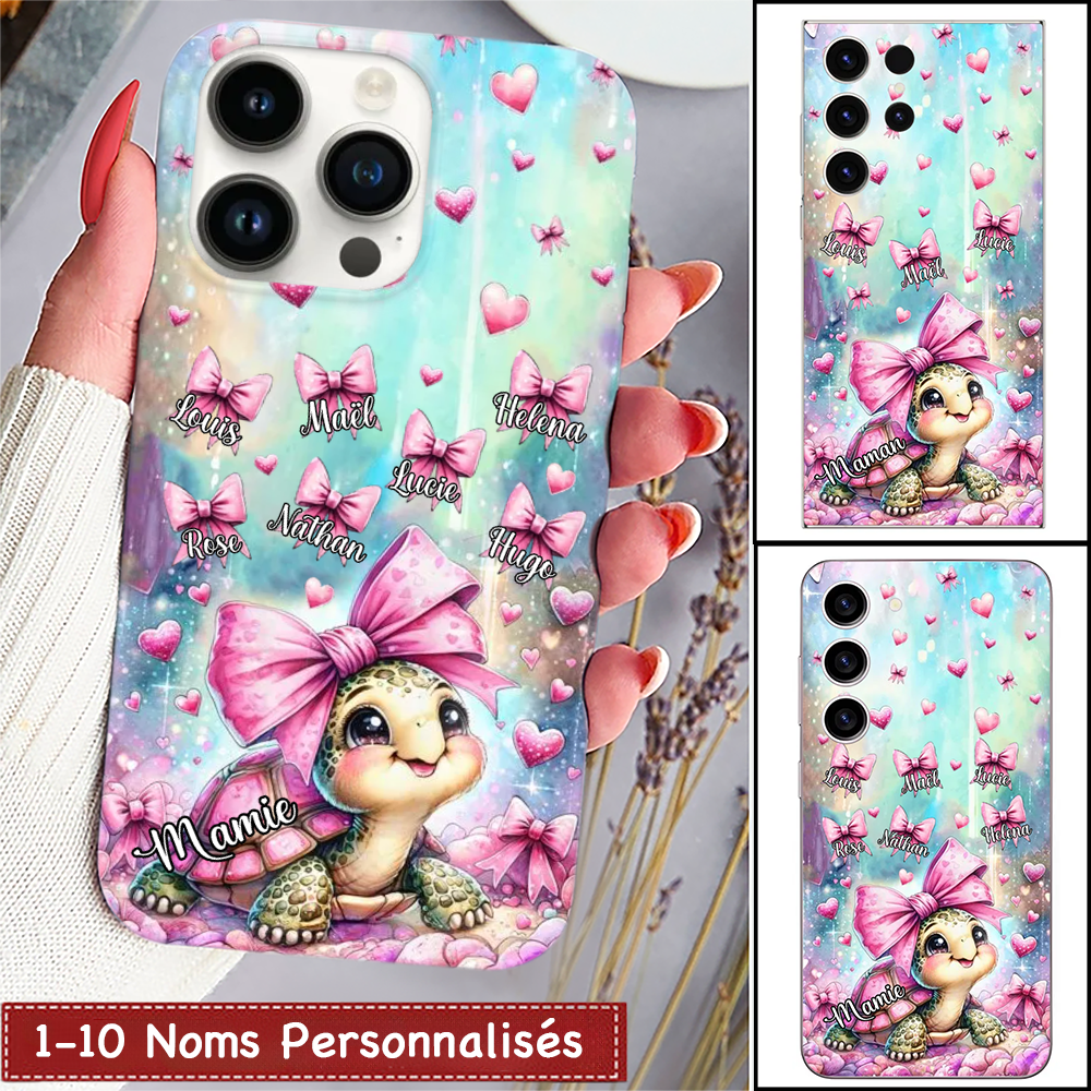 Nœud papillon et tortue-étui de téléphone personnalisé pour iPhone et Samsung