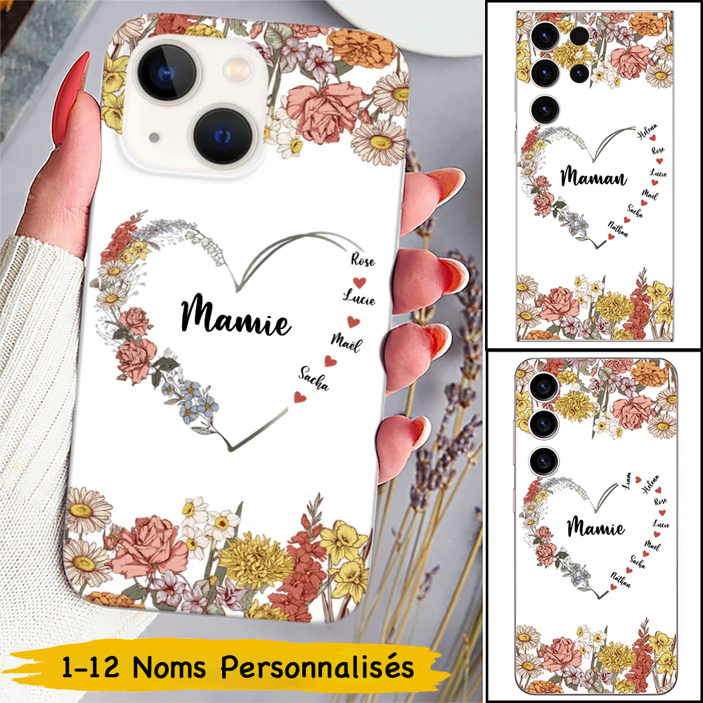 Étui personnalisé pour iPhone et Samsung avec fleurs