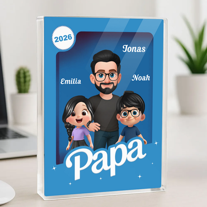 Bloc en acrylique personnalisé avec papa et enfants – Cadeau pour père et grand-père
