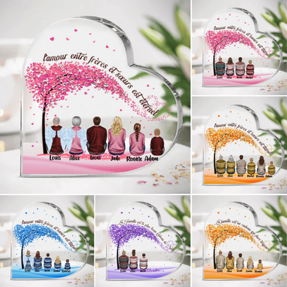 Cœur acrylique cerisier conçu 1-6 poupées avec des noms et des dictons cadeau de famille