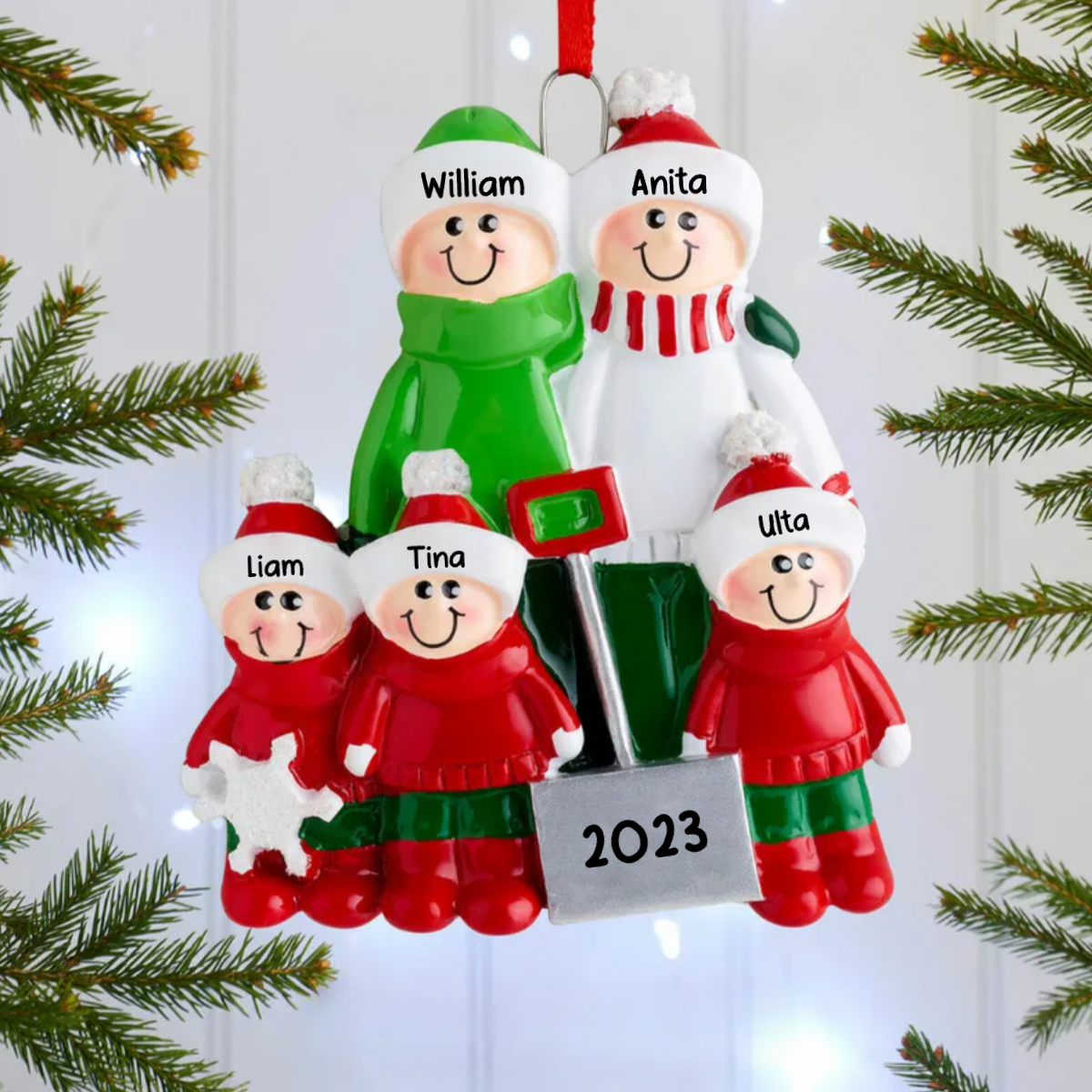 Décorations de Noël Famille Pelles à neige avec 2-8 noms disque en verre acrylique