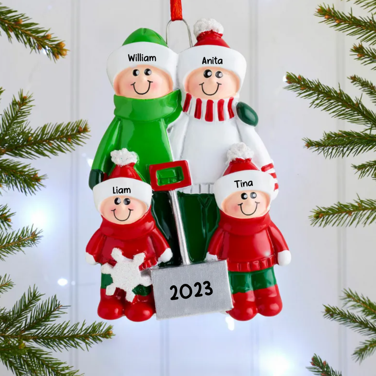 Décorations de Noël Famille Pelles à neige avec 2-8 noms disque en verre acrylique