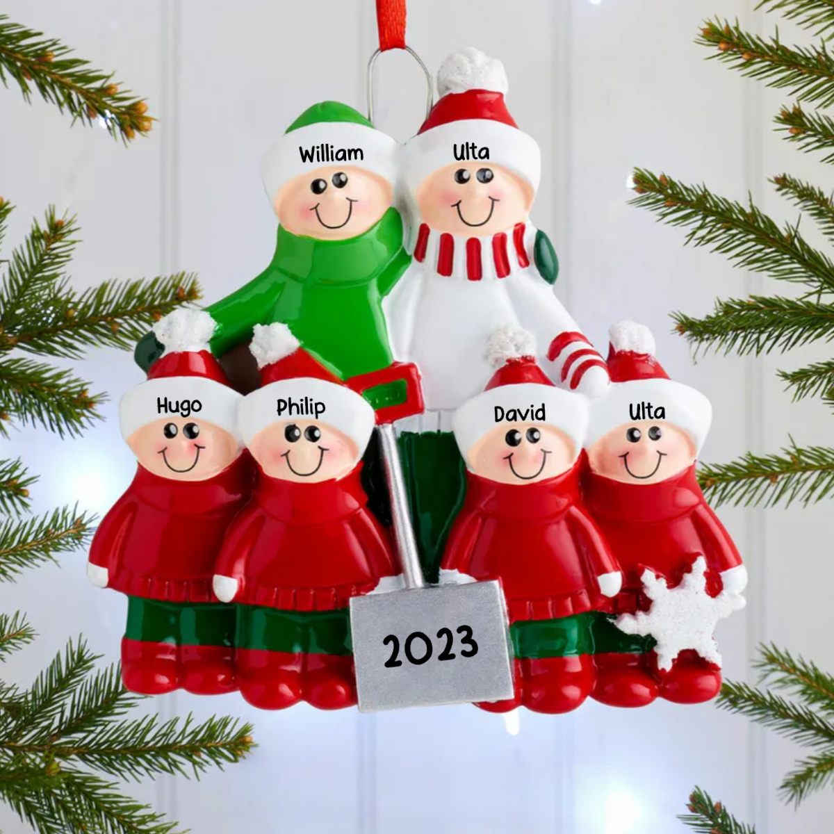 Décorations de Noël Famille Pelles à neige avec 2-8 noms disque en verre acrylique