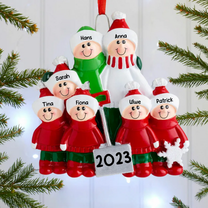 Décorations de Noël Famille Pelles à neige avec 2-8 noms disque en verre acrylique