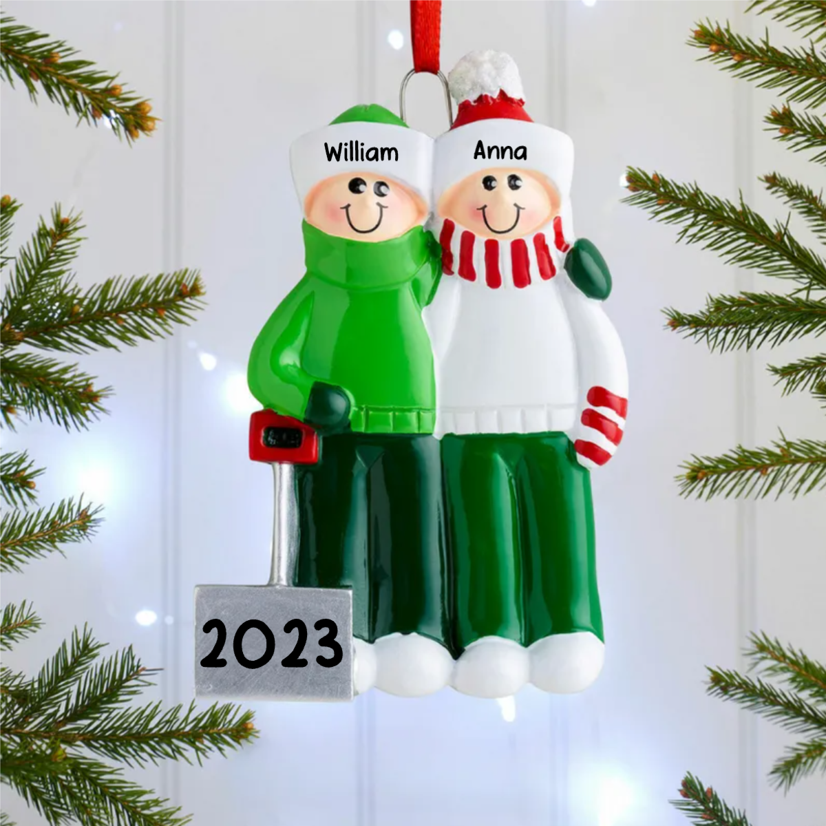 Décorations de Noël Famille Pelles à neige avec 2-8 noms disque en verre acrylique