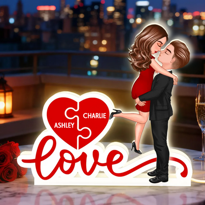 LOVE - Boîte lumineuse LED personnalisée avec couple et noms Cadeau pour couple / couple LGBT