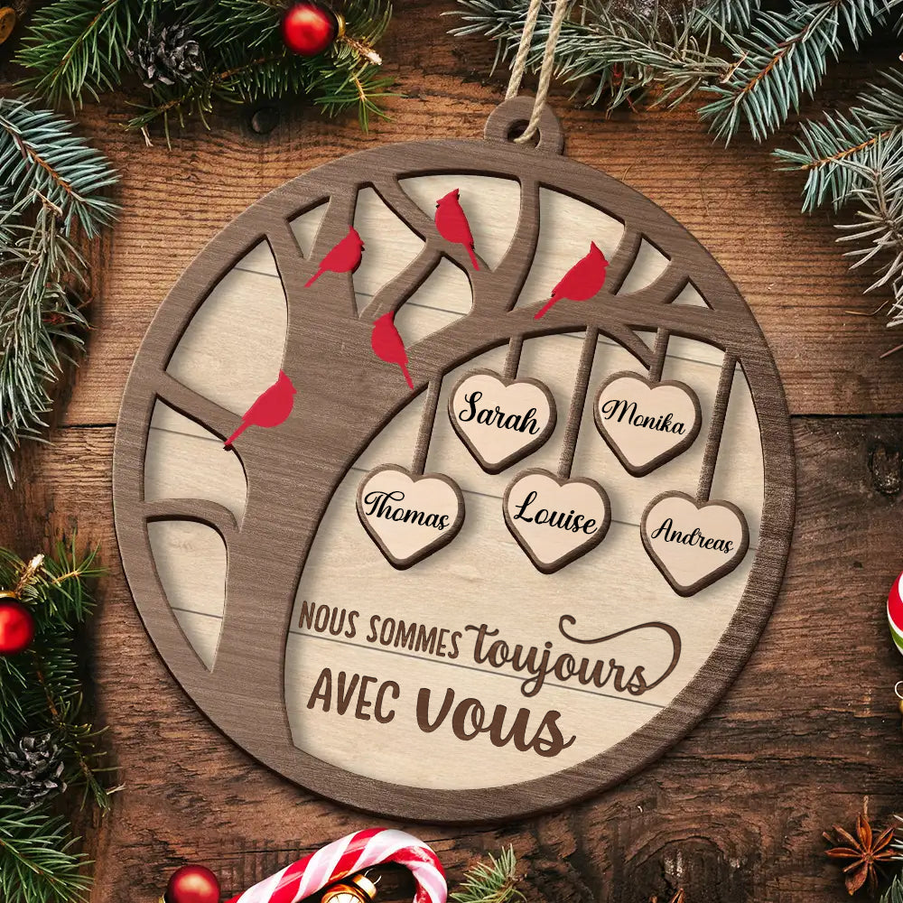 Décoration commémorative en bois à 2 couches personnalisée – Orement de Noël avec cardinal