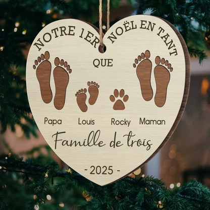 Notre Premier Noël en Famille de ... – Ornement en Bois Personnalisé avec Empreintes