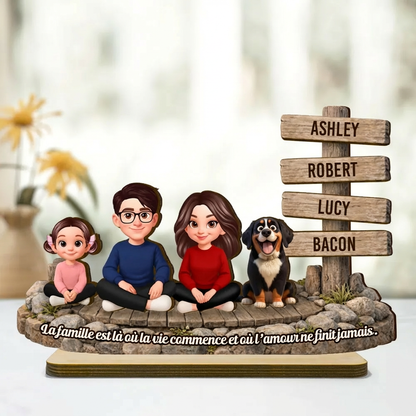 Décoration en bois personnalisé avec famille, chien et chat