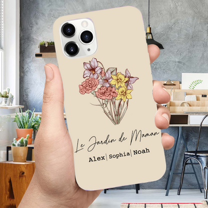 Coque en silicone personnalisée avec bouquet de fleurs de naissance – Cadeau pour maman et mamie, compatible iPhone et Samsung