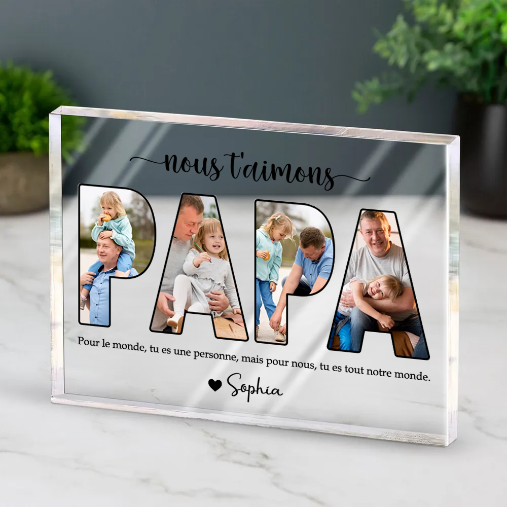 Bloc acrylique PAPA avec photos, texte et noms