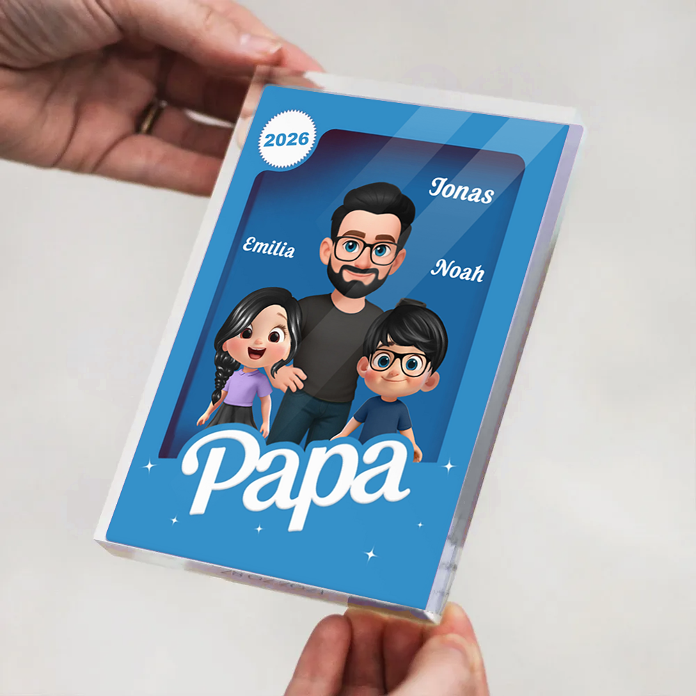 Bloc en acrylique personnalisé avec papa et enfants – Cadeau pour père et grand-père