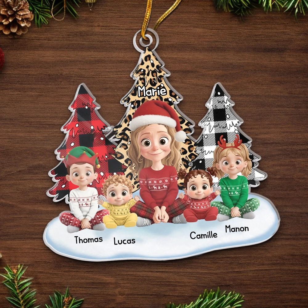 Maman/Mamie avec enfants - Pendentif personnalisé en acrylique Décoration de Noël