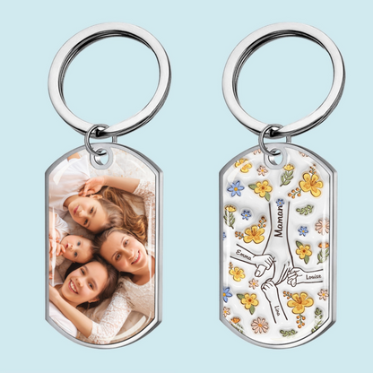 Main dans la main – Porte-clés photo personnalisé en acier inoxydable avec résine époxy – Cadeau pour maman et mamie