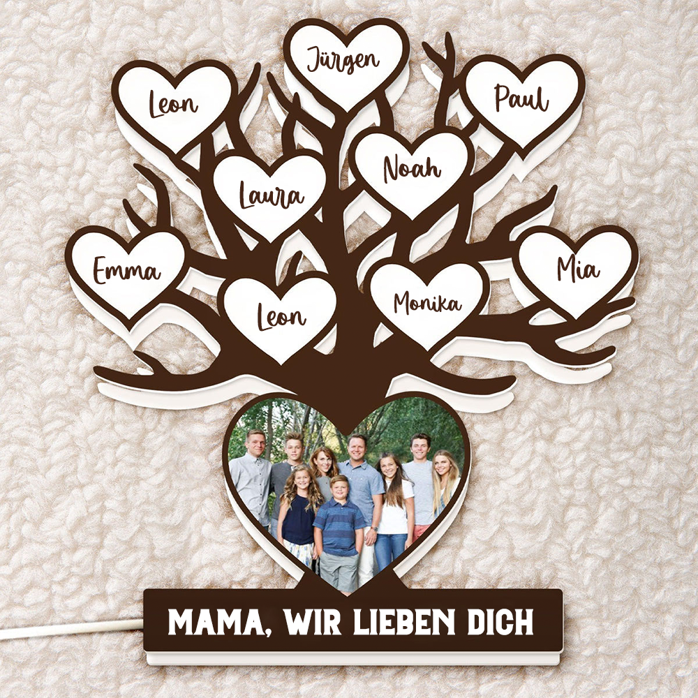 Boîte lumineuse LED personnalisée avec arbre généalogique Boîte lumineuse photo avec texte et nom Cadeau pour maman et mamie