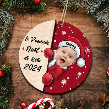 Bébé Premier Noël- Photo Pendentif de Noël en bois
