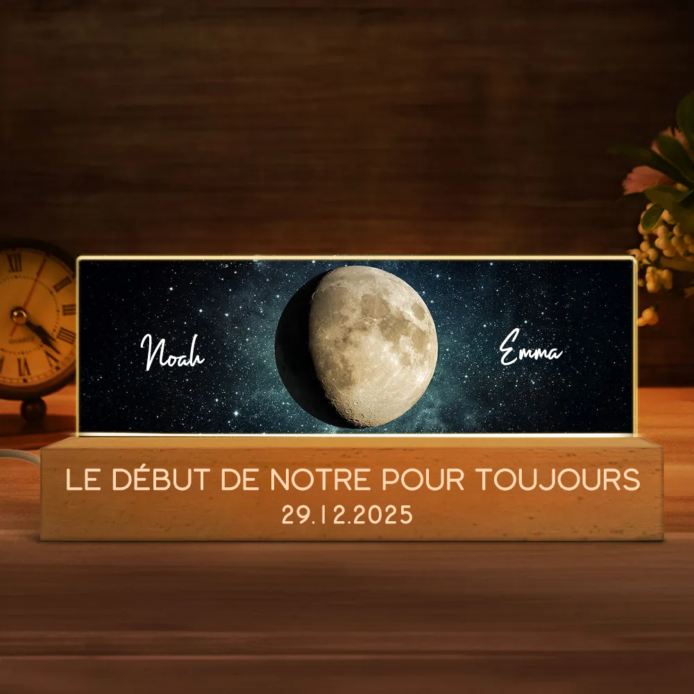 Lampe de nuit LED personnalisée avec phases de lune, cadeau pour couple