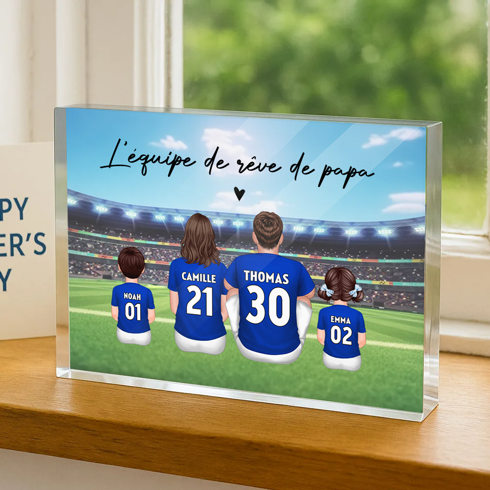 Bloc acrylique avec famille de footballeurs Cadeau pour papa et les fans de football