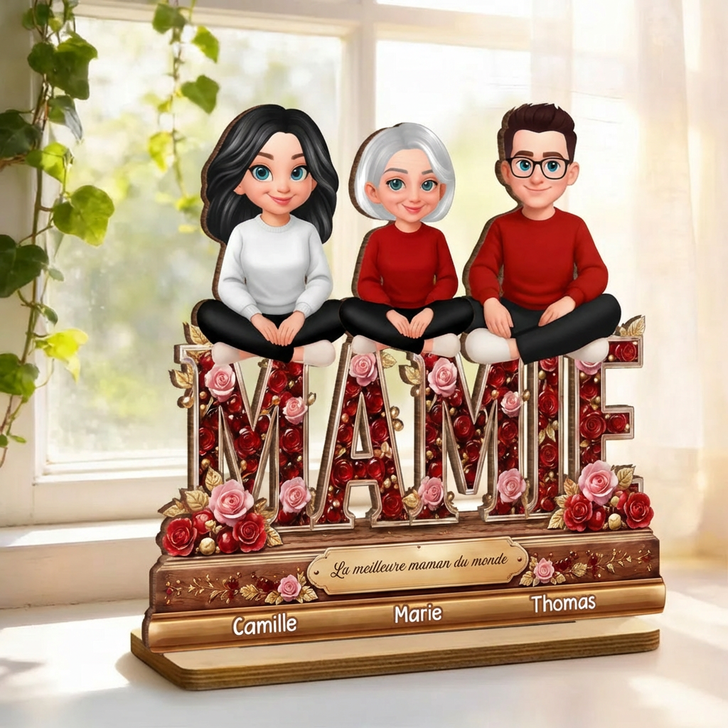 Décoration en bois personnalisé avec maman et enfants – Cadeau pour mamie et maman