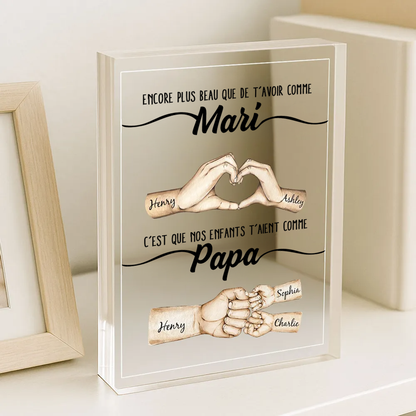 Plaque en acrylique avec mains et poing contre poing – Cadeau pour papa, idée cadeau pour la fête des pères