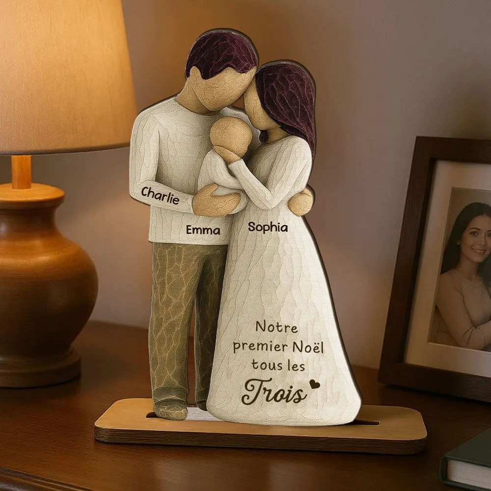Parents avec bébé – Décoration en bois personnalisé avec gravure – Cadeau pour jeune papa et maman