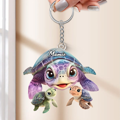 Porte-clés en acrylique avec tortues marines – Cadeau pour mamie