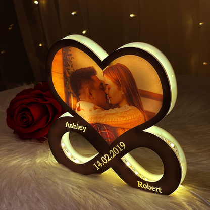 Amour infini - Boîte lumineuse personnalisée avec photo et nom Cadeau pour couple