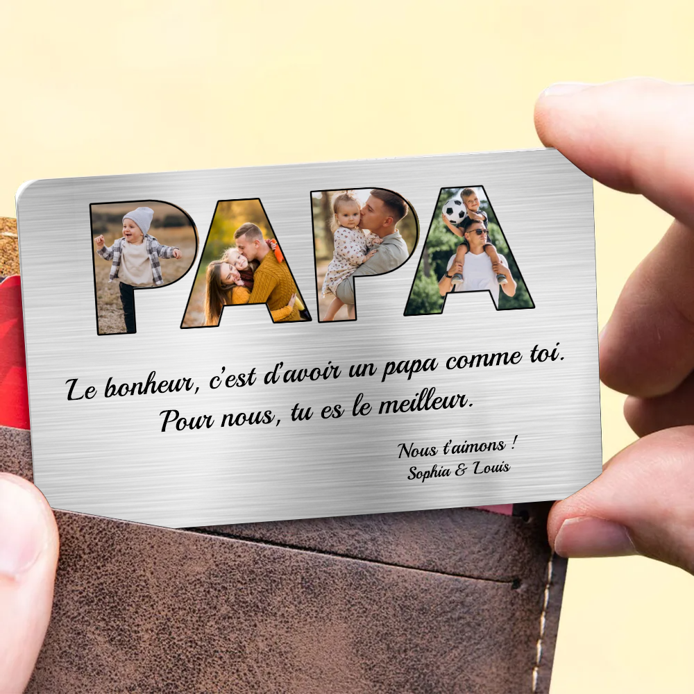 Carte portefeuille PAPA - Carte portefeuille personnalisée avec photos et texte Cadeau pour papa
