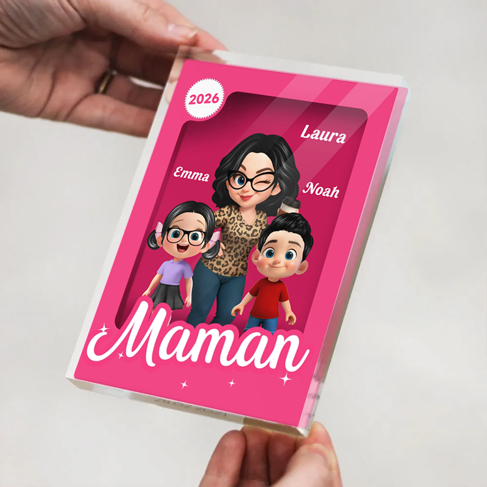 Bloc en acrylique personnalisé avec une femme et 1 à 5 enfants – Cadeau pour maman et mamie