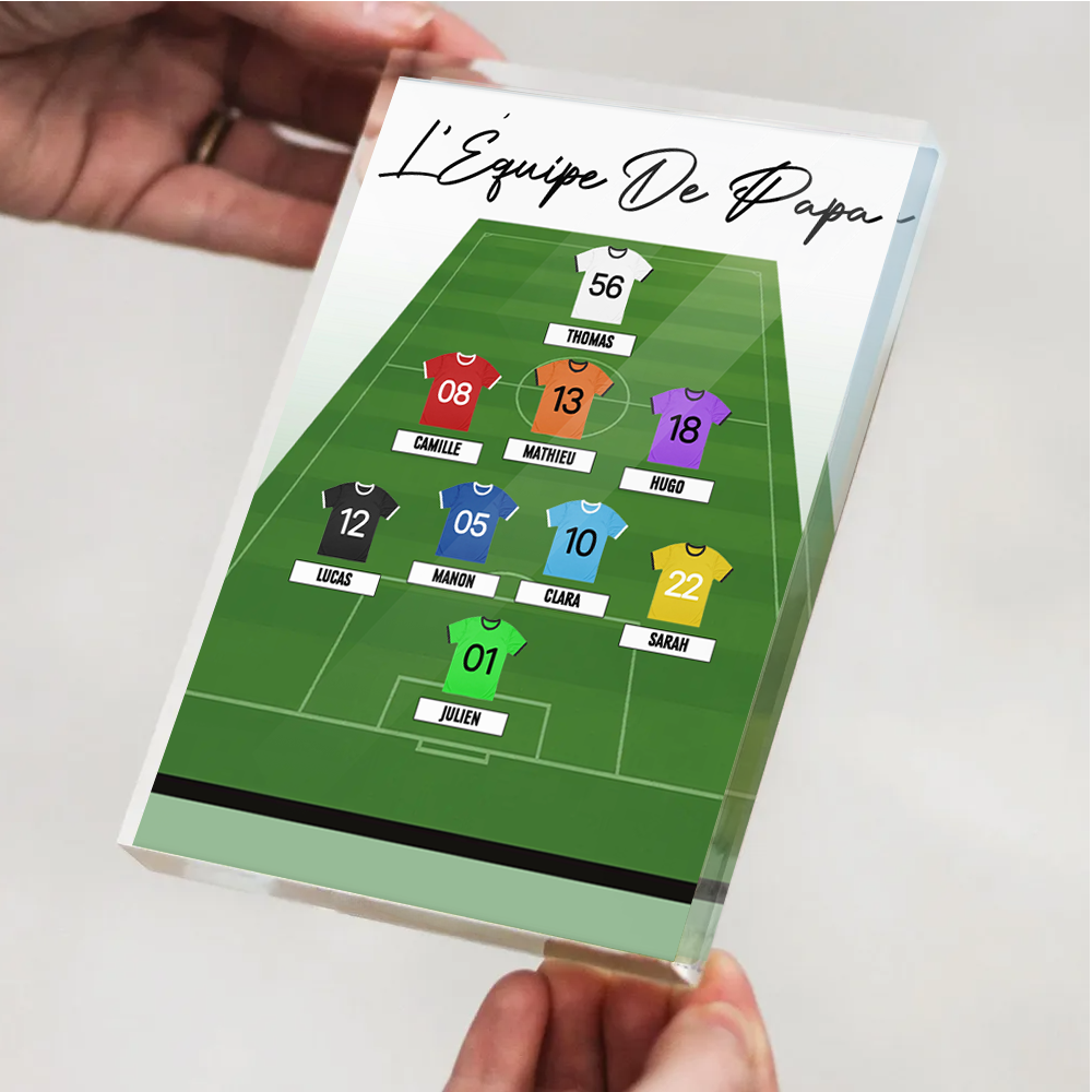 Bloc en acrylique personnalisé avec maillots de football – Cadeau pour papa et les fans de football