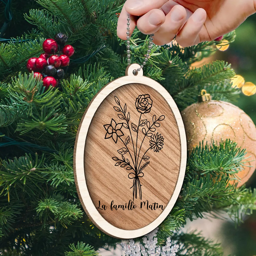 Bouquet de fleurs - Ornement de Noël personnalisé avec fleurs de naissance