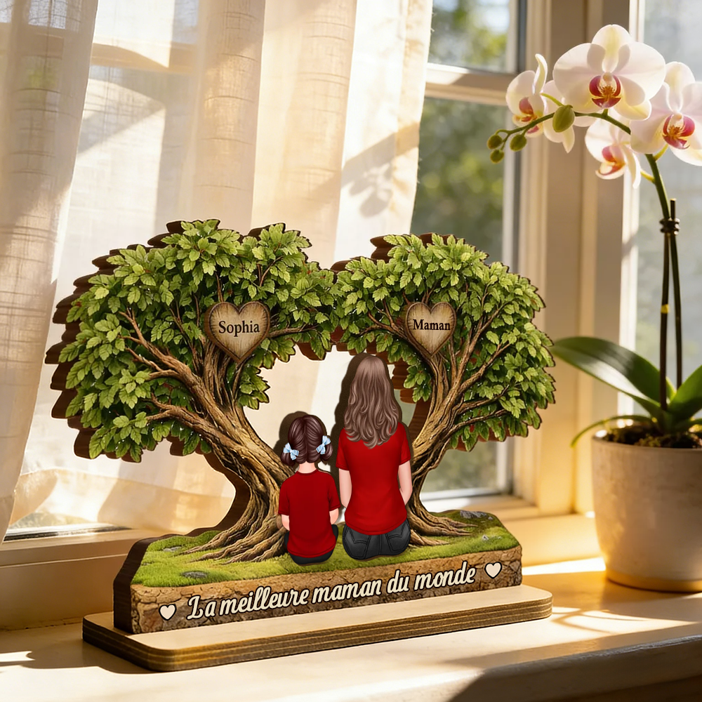 Décoration en bois personnalisé avec figurines de maman et enfants – Cadeau pour maman et mamie